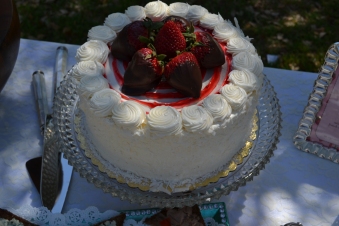 THE CAKE: the cake was a strawberry cake from Neiman Marcus that we added some fresh chocolate covered strawberries to - perfect for the occasion!