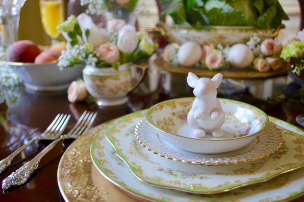 {Fun, Yum & Frills} Beautiful and elegant Easter brunch table design complete with vintage china, berries and huge cabbage centerpiece.